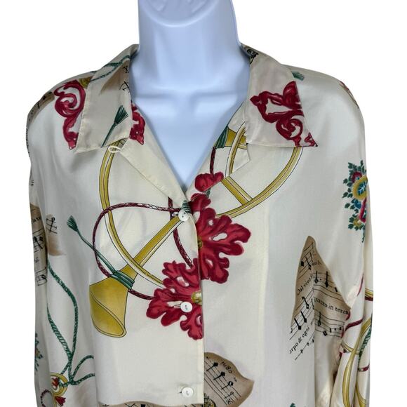 The Limited Top Womens Large Cream Silk Blouse Music Holiday Xmas Vintage Y2K - Picture 2 of 9